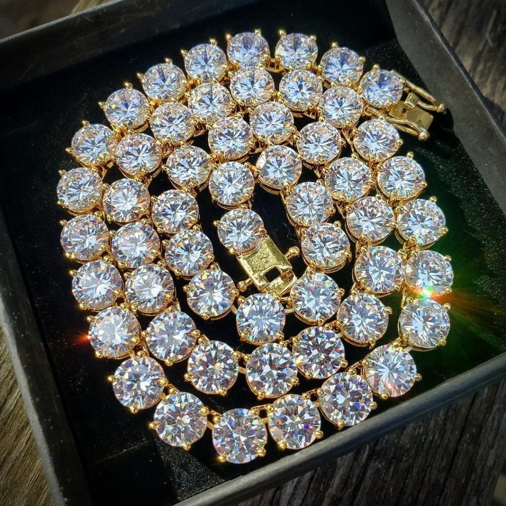 14k Gold Plated Massive 8mm Tennis Necklace